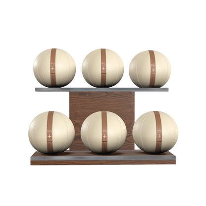 PENT. MOXA Set Ultimate - Set of 6 Medicine Balls on Horizontal Wooden Stand - 4, 8, 12, 16, 20, 24 KG