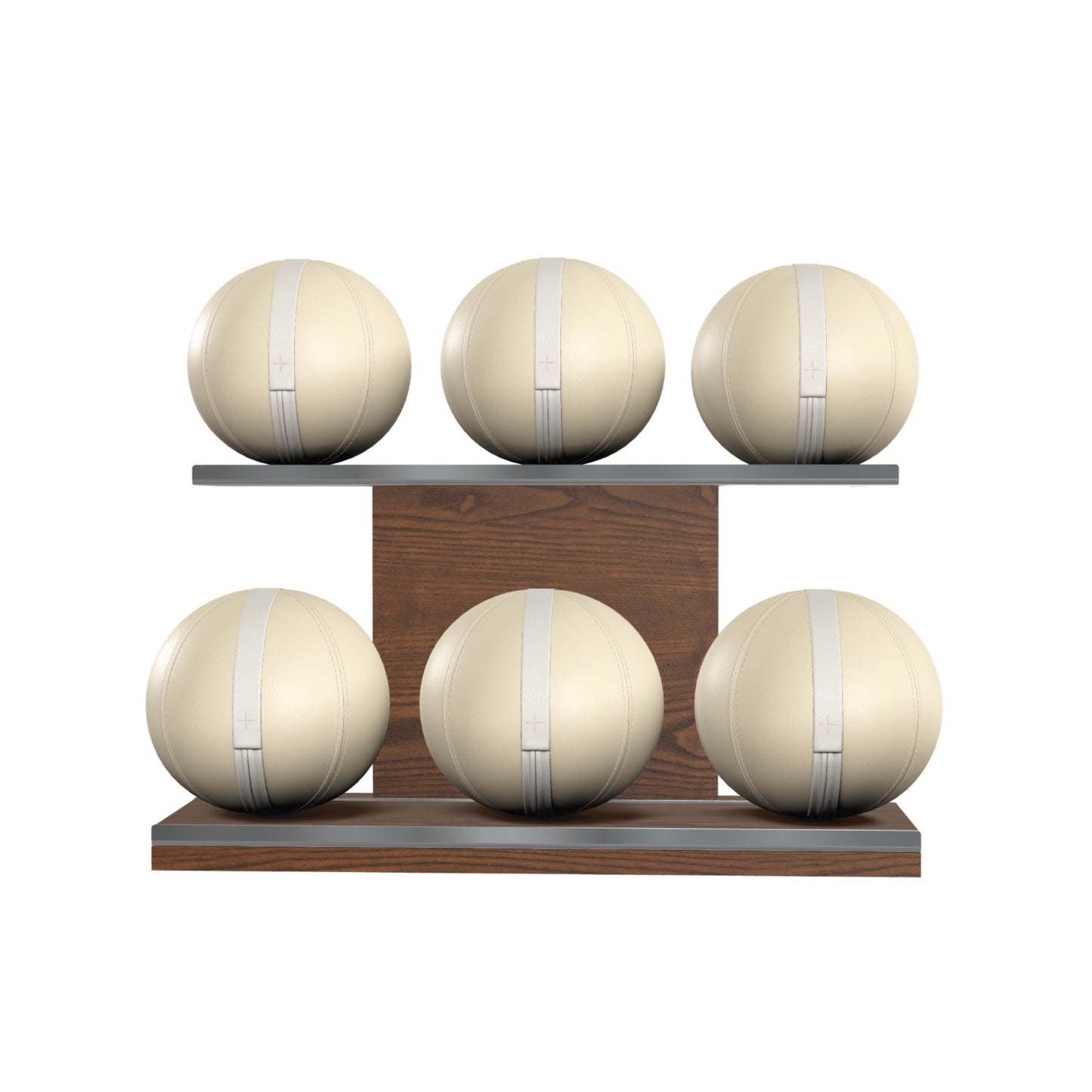 PENT. MOXA Set Ultimate - Set of 6 Medicine Balls on Horizontal Wooden Stand - 4, 8, 12, 16, 20, 24 KG