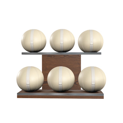 PENT. MOXA Set Ultimate - Set of 6 Medicine Balls on Horizontal Wooden Stand - 4, 8, 12, 16, 20, 24 KG