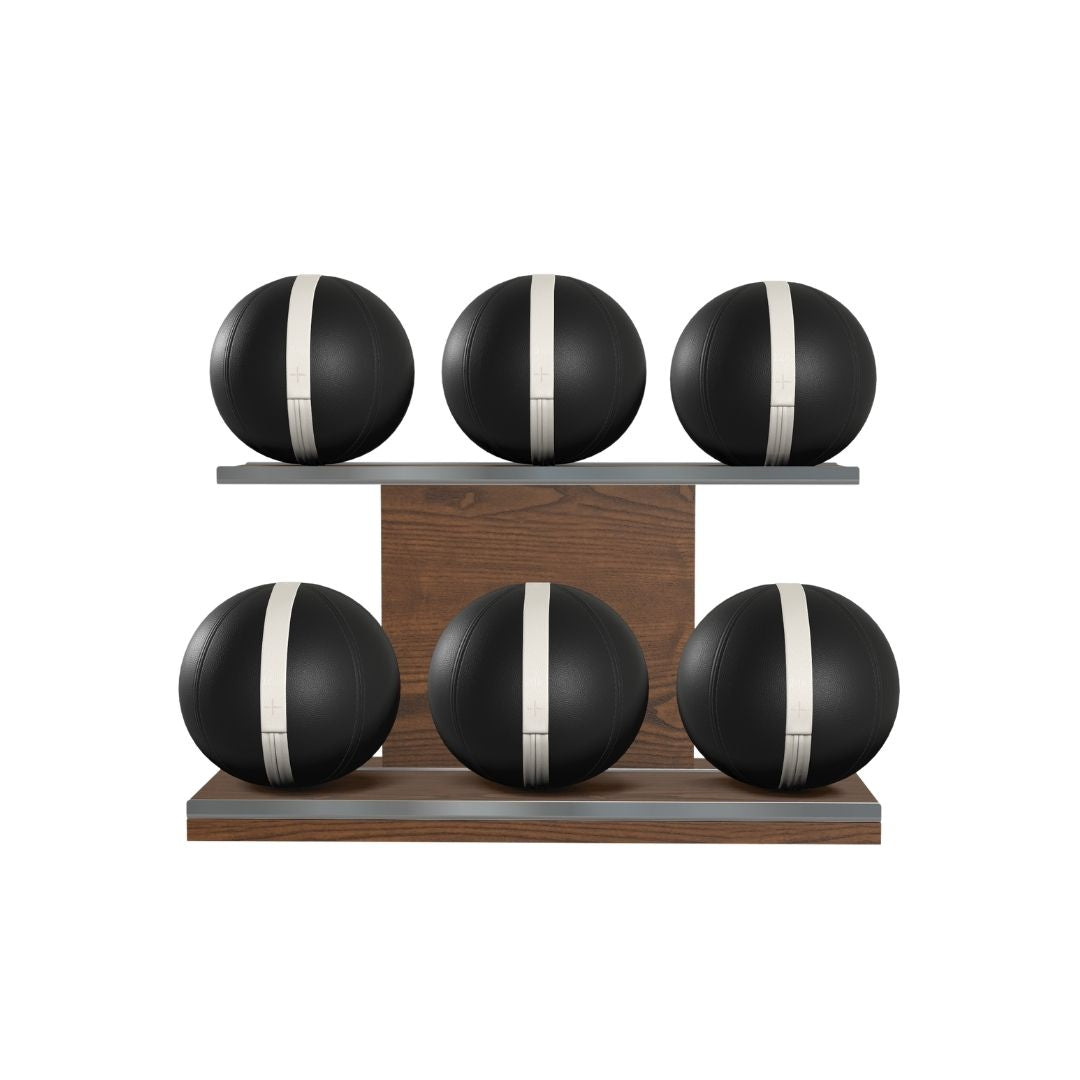 PENT. MOXA Set Ultimate - Set of 6 Medicine Balls on Horizontal Wooden Stand - 4, 8, 12, 16, 20, 24 KG
