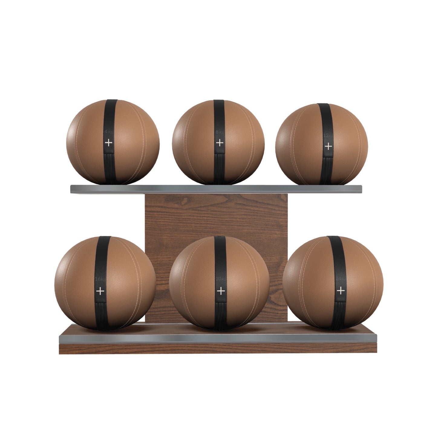 PENT. MOXA Set Ultimate - Set of 6 Medicine Balls on Horizontal Wooden Stand - 4, 8, 12, 16, 20, 24 KG