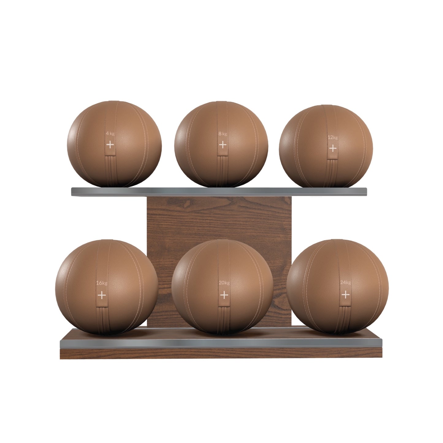 PENT. MOXA Set Ultimate - Set of 6 Medicine Balls on Horizontal Wooden Stand - 4, 8, 12, 16, 20, 24 KG