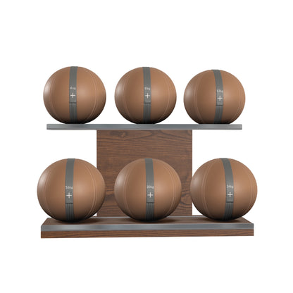 PENT. MOXA Set Ultimate - Set of 6 Medicine Balls on Horizontal Wooden Stand - 4, 8, 12, 16, 20, 24 KG