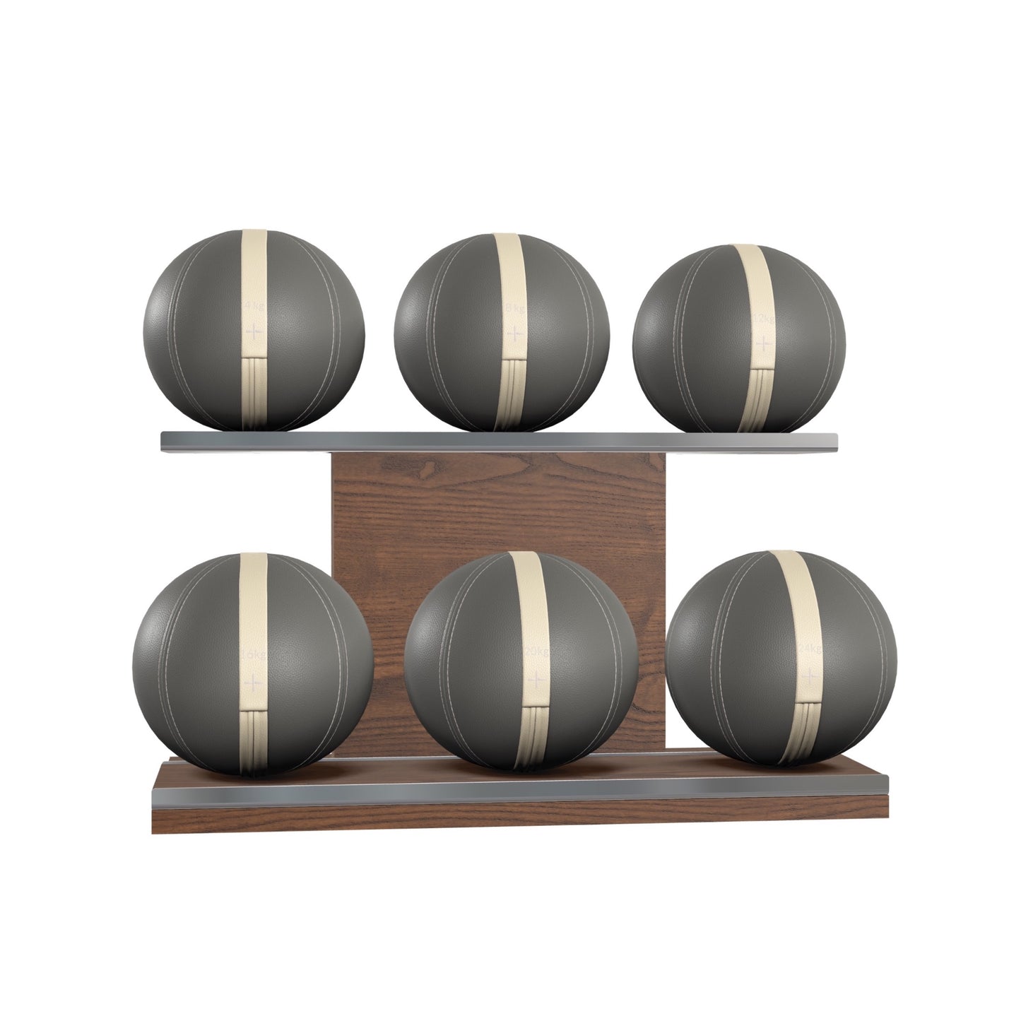PENT. MOXA Set Ultimate - Set of 6 Medicine Balls on Horizontal Wooden Stand - 4, 8, 12, 16, 20, 24 KG