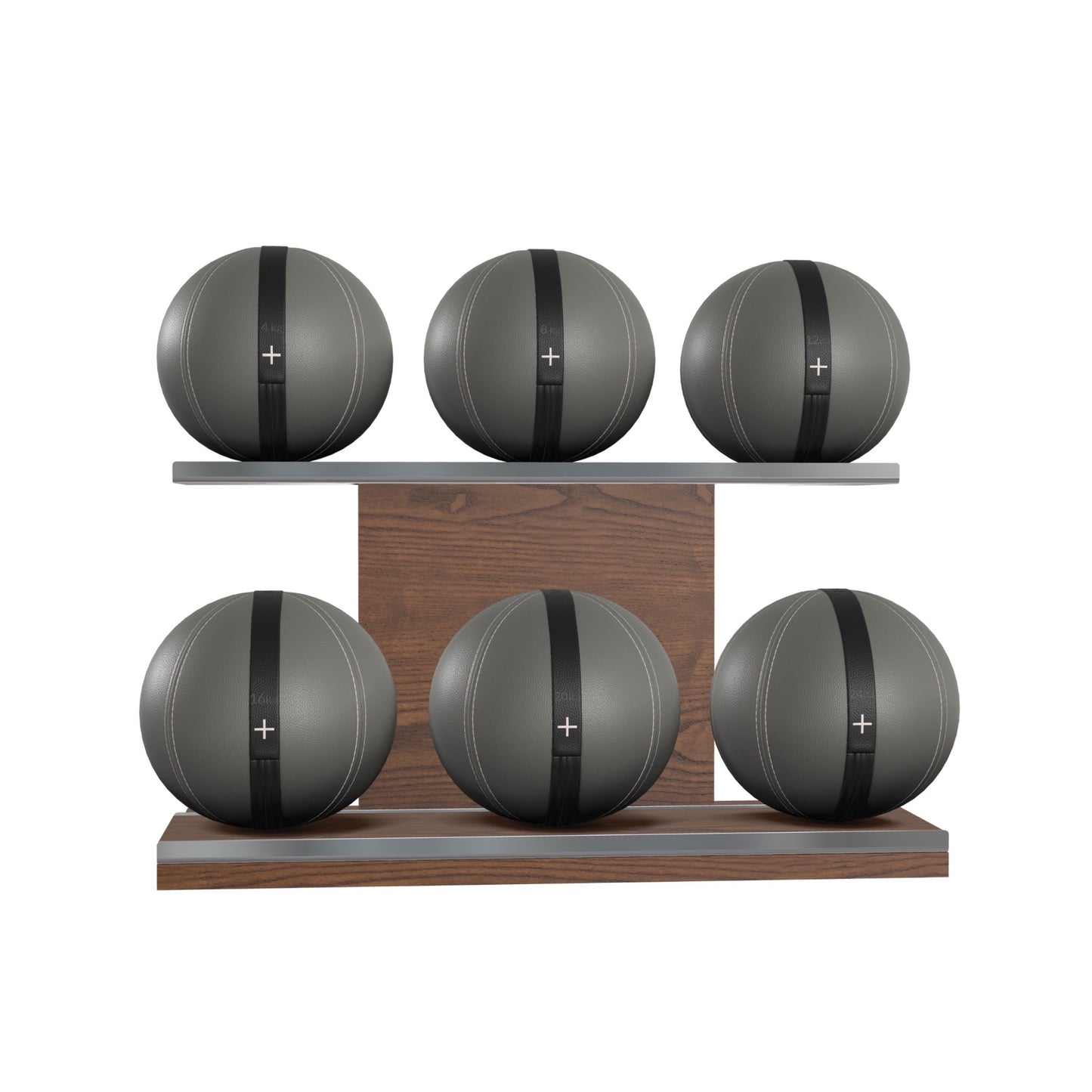 PENT. MOXA Set Ultimate - Set of 6 Medicine Balls on Horizontal Wooden Stand - 4, 8, 12, 16, 20, 24 KG