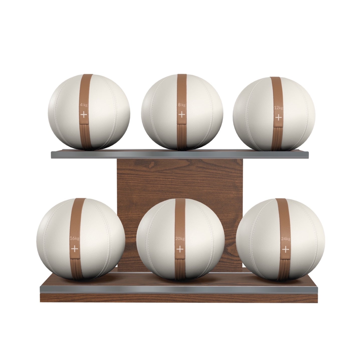 PENT. MOXA Set Ultimate - Set of 6 Medicine Balls on Horizontal Wooden Stand - 4, 8, 12, 16, 20, 24 KG