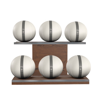 PENT. MOXA Set Ultimate - Set of 6 Medicine Balls on Horizontal Wooden Stand - 4, 8, 12, 16, 20, 24 KG