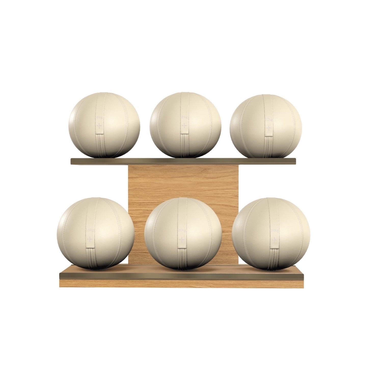 PENT. MOXA Set Ultimate - In Gold - Set of 6 Medicine Balls on Horizontal Wooden Stand - 4, 8, 12, 16, 20, 24 KG