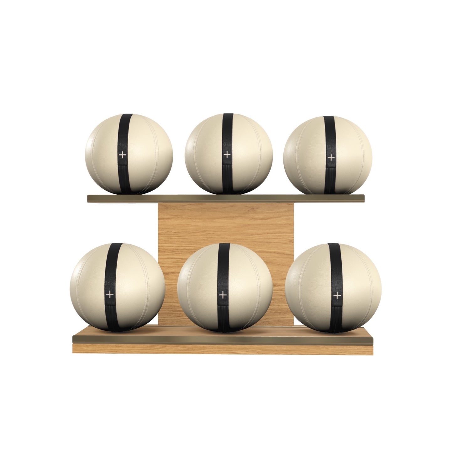 PENT. MOXA Set Ultimate - In Gold - Set of 6 Medicine Balls on Horizontal Wooden Stand - 4, 8, 12, 16, 20, 24 KG