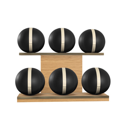 PENT. MOXA Set Ultimate - In Gold - Set of 6 Medicine Balls on Horizontal Wooden Stand - 4, 8, 12, 16, 20, 24 KG