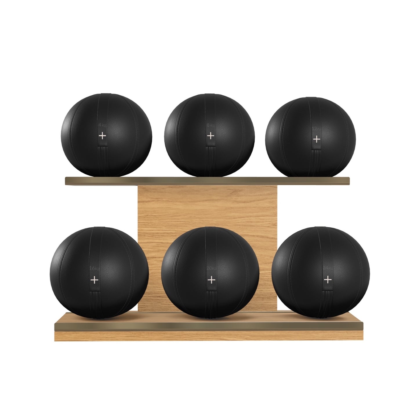 PENT. MOXA Set Ultimate - In Gold - Set of 6 Medicine Balls on Horizontal Wooden Stand - 4, 8, 12, 16, 20, 24 KG