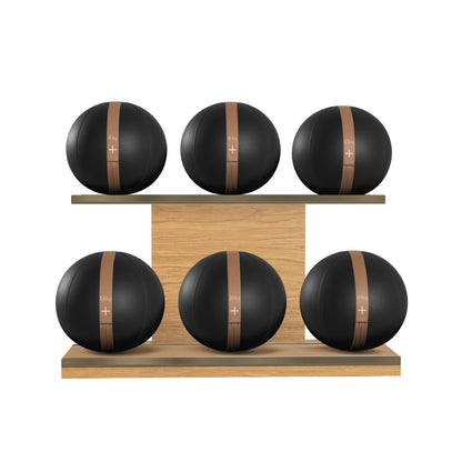 PENT. MOXA Set Ultimate - In Gold - Set of 6 Medicine Balls on Horizontal Wooden Stand - 4, 8, 12, 16, 20, 24 KG