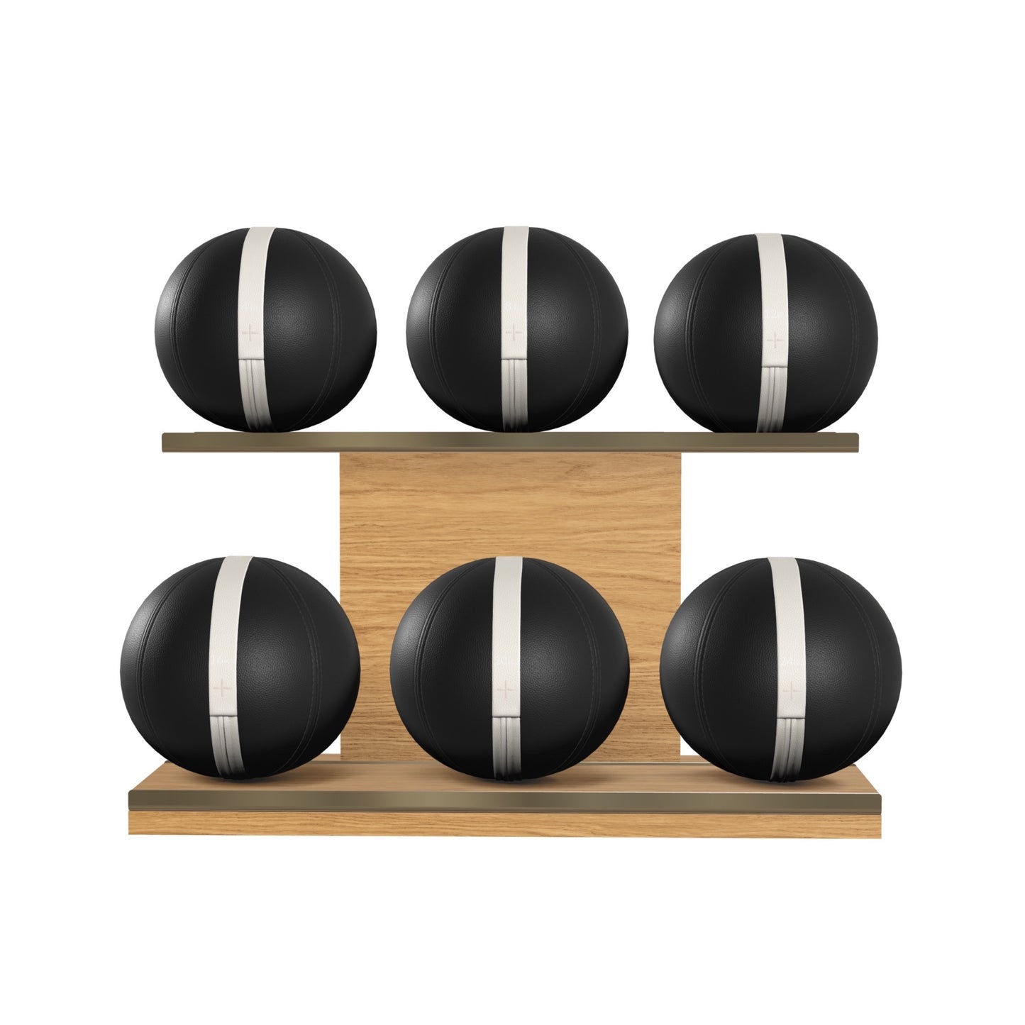 PENT. MOXA Set Ultimate - In Gold - Set of 6 Medicine Balls on Horizontal Wooden Stand - 4, 8, 12, 16, 20, 24 KG