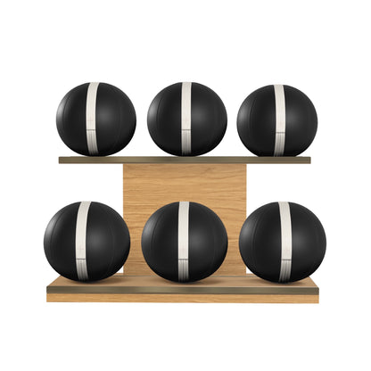 PENT. MOXA Set Ultimate - In Gold - Set of 6 Medicine Balls on Horizontal Wooden Stand - 4, 8, 12, 16, 20, 24 KG