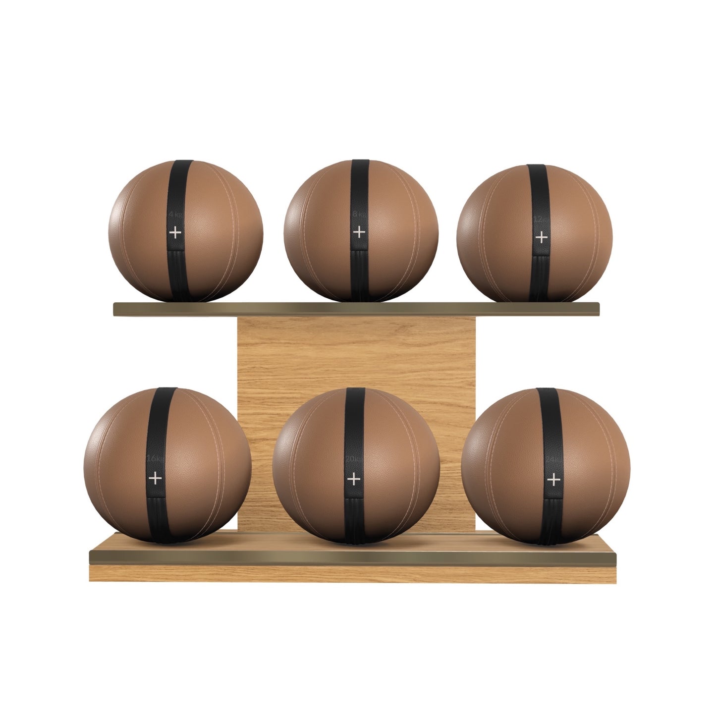 PENT. MOXA Set Ultimate - In Gold - Set of 6 Medicine Balls on Horizontal Wooden Stand - 4, 8, 12, 16, 20, 24 KG