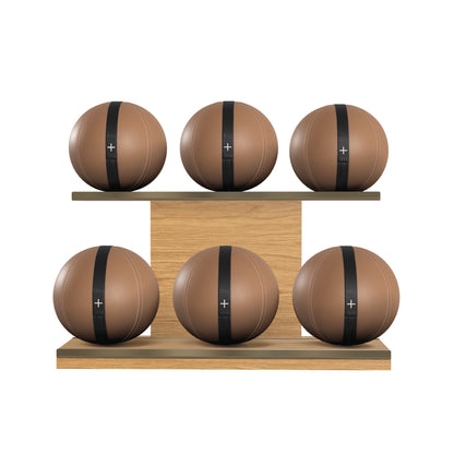 PENT. MOXA Set Ultimate - In Gold - Set of 6 Medicine Balls on Horizontal Wooden Stand - 4, 8, 12, 16, 20, 24 KG