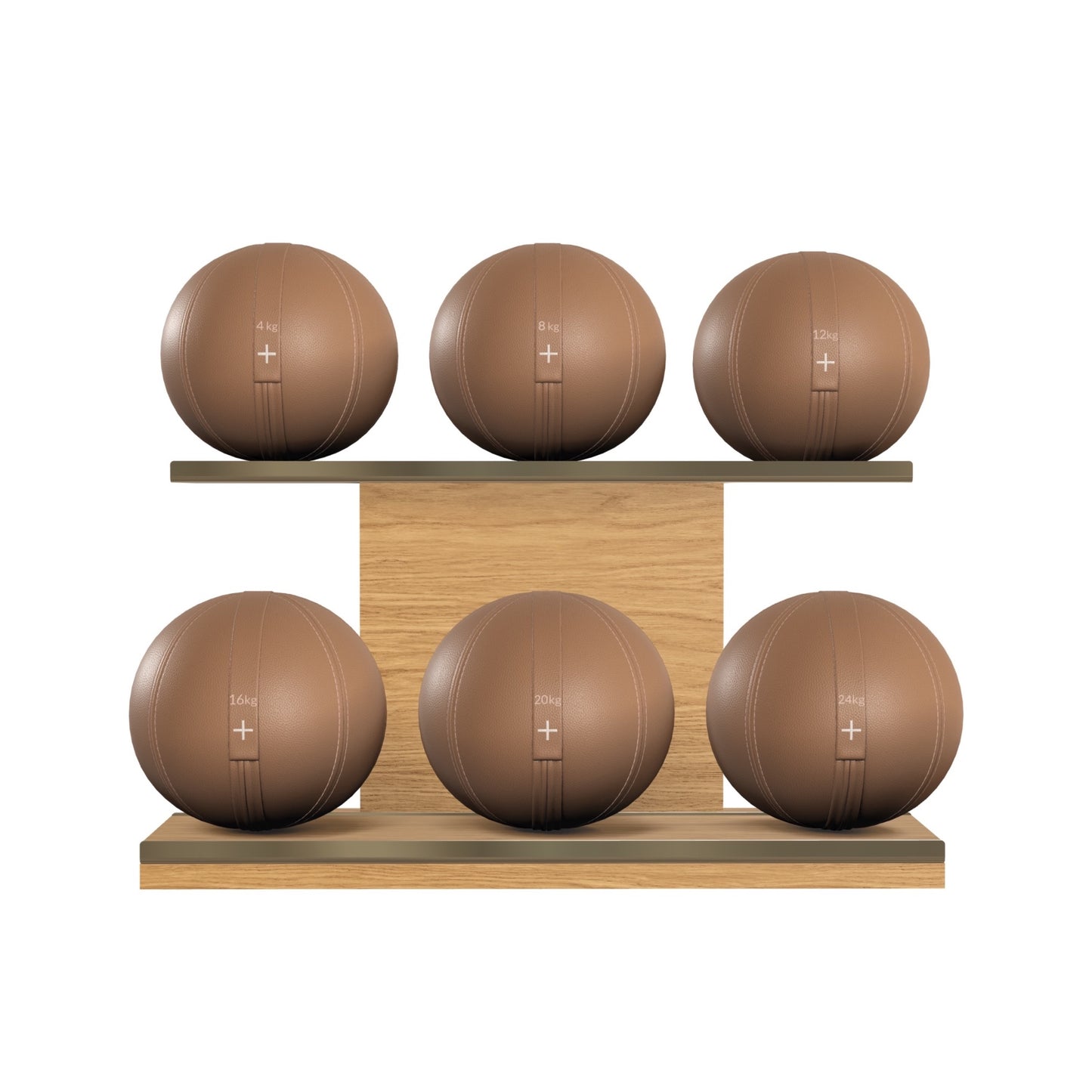 PENT. MOXA Set Ultimate - In Gold - Set of 6 Medicine Balls on Horizontal Wooden Stand - 4, 8, 12, 16, 20, 24 KG