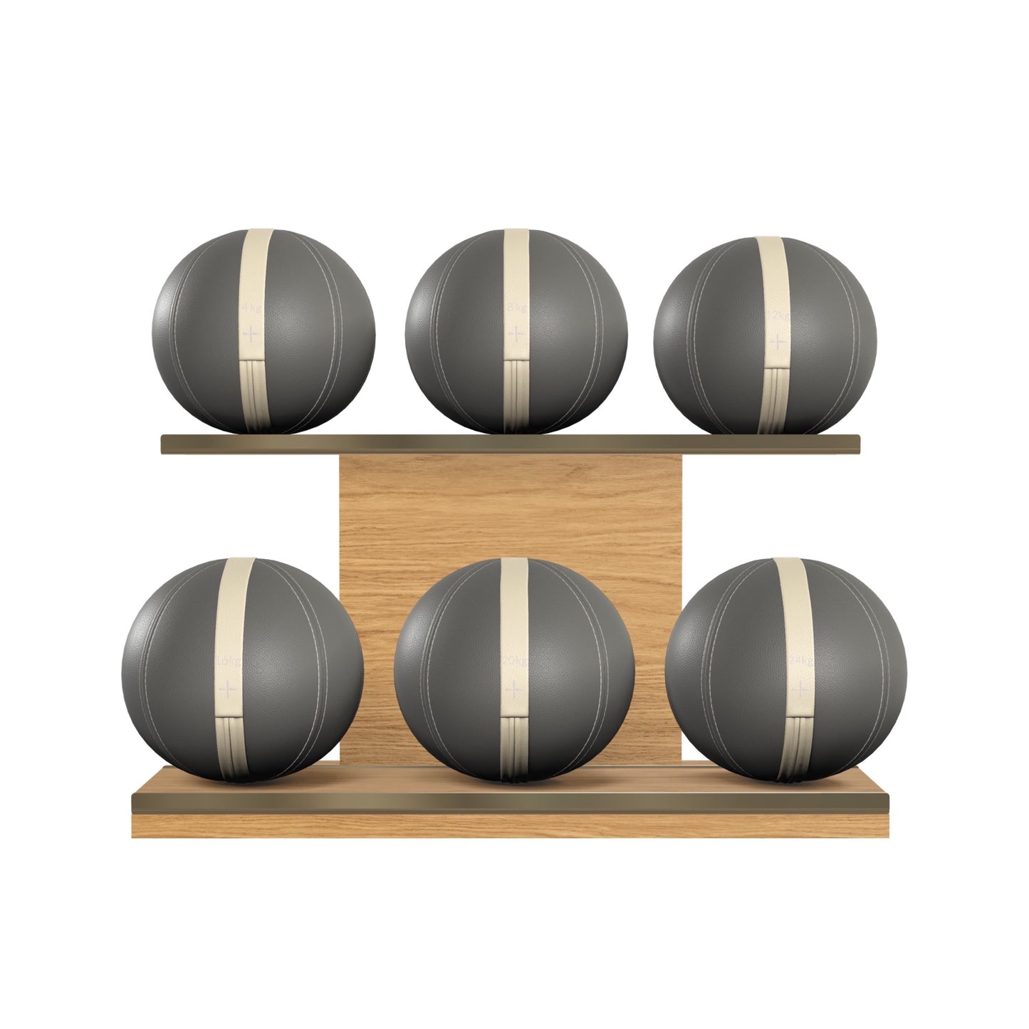 PENT. MOXA Set Ultimate - In Gold - Set of 6 Medicine Balls on Horizontal Wooden Stand - 4, 8, 12, 16, 20, 24 KG