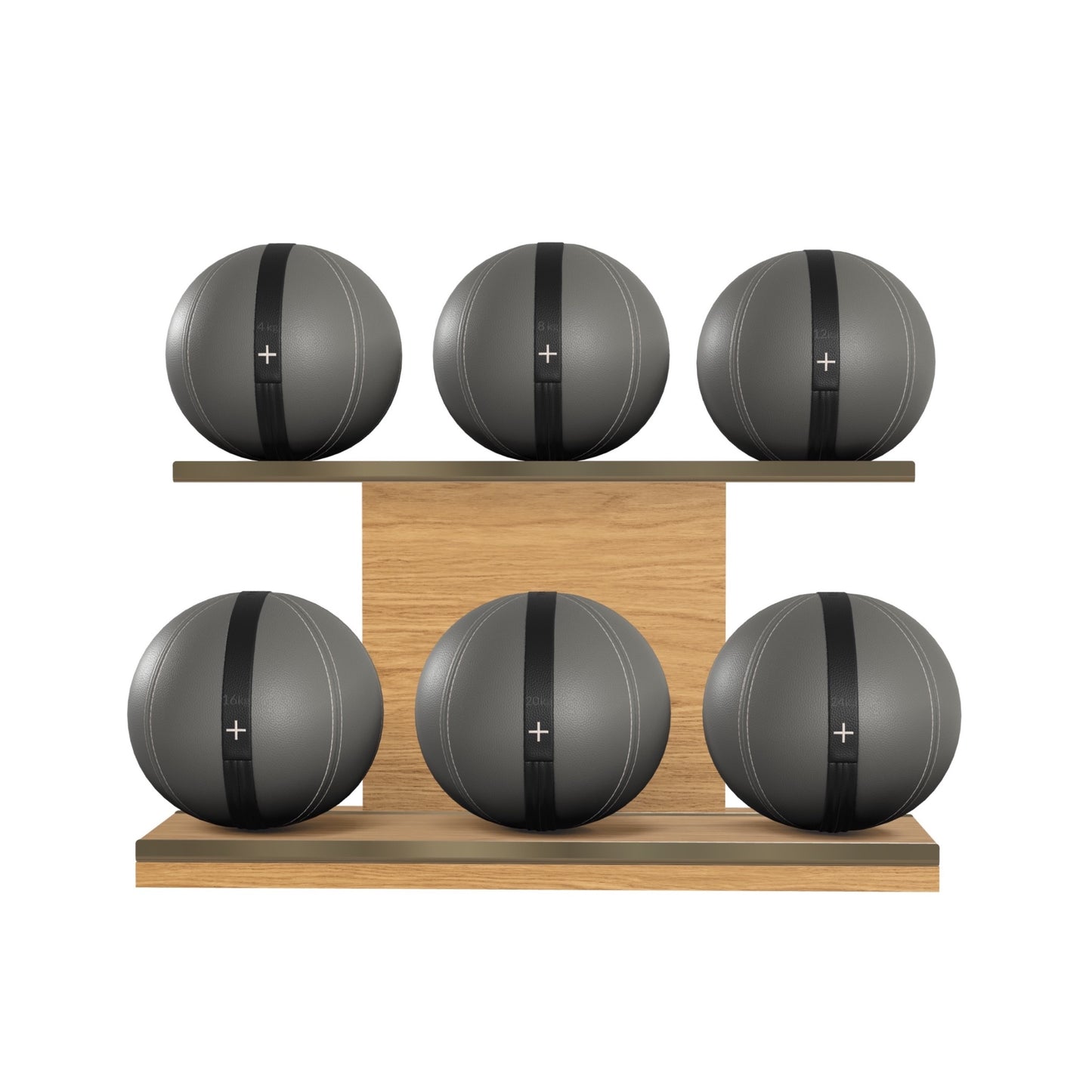 PENT. MOXA Set Ultimate - In Gold - Set of 6 Medicine Balls on Horizontal Wooden Stand - 4, 8, 12, 16, 20, 24 KG