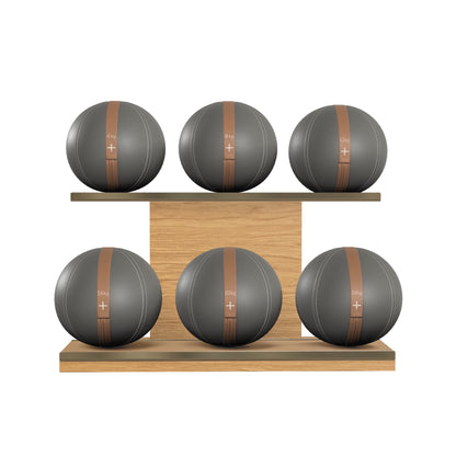 PENT. MOXA Set Ultimate - In Gold - Set of 6 Medicine Balls on Horizontal Wooden Stand - 4, 8, 12, 16, 20, 24 KG