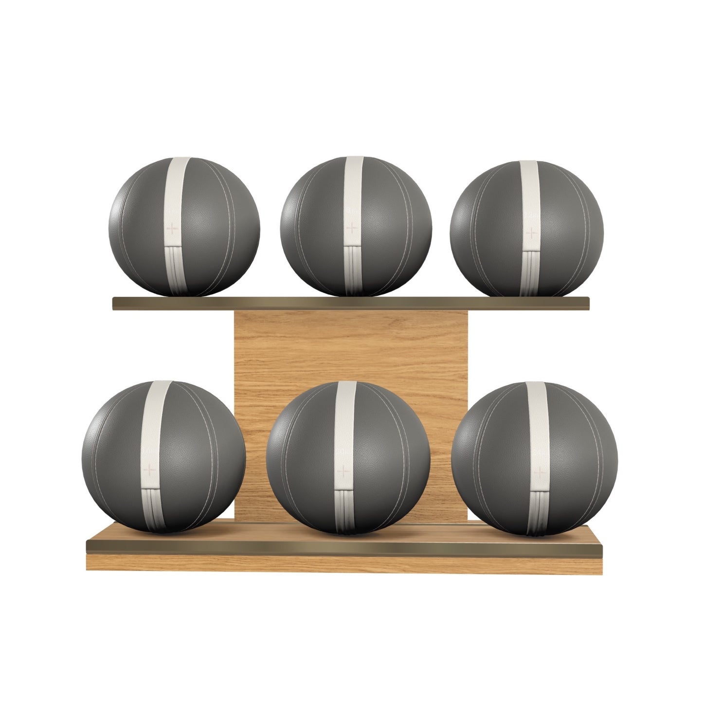 PENT. MOXA Set Ultimate - In Gold - Set of 6 Medicine Balls on Horizontal Wooden Stand - 4, 8, 12, 16, 20, 24 KG