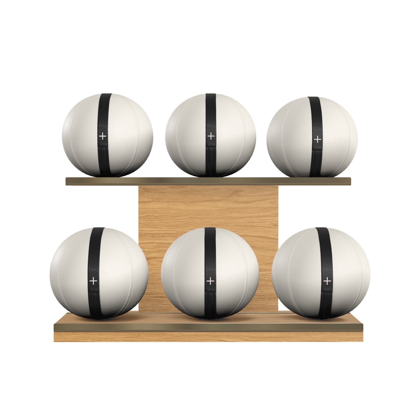 PENT. MOXA Set Ultimate - In Gold - Set of 6 Medicine Balls on Horizontal Wooden Stand - 4, 8, 12, 16, 20, 24 KG