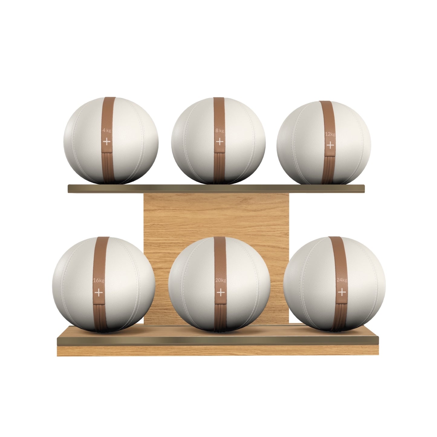PENT. MOXA Set Ultimate - In Gold - Set of 6 Medicine Balls on Horizontal Wooden Stand - 4, 8, 12, 16, 20, 24 KG