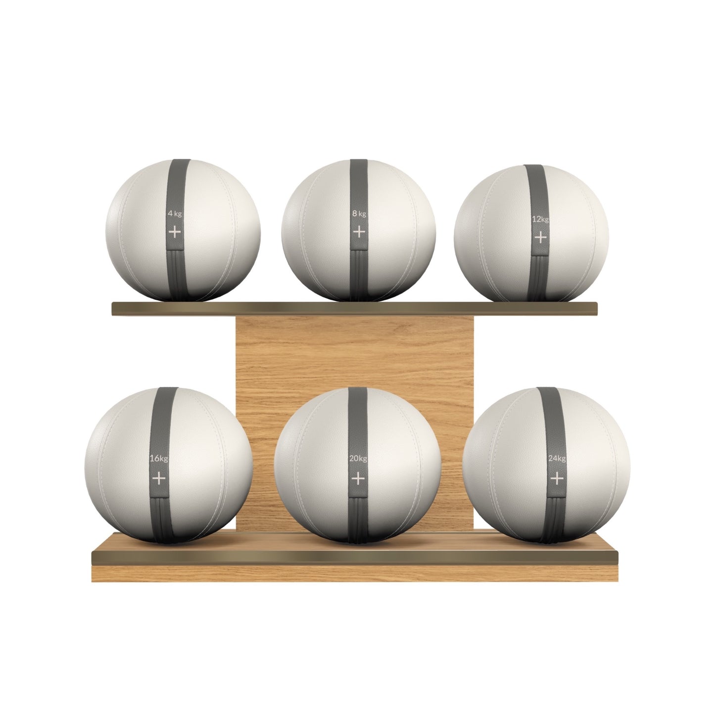 PENT. MOXA Set Ultimate - In Gold - Set of 6 Medicine Balls on Horizontal Wooden Stand - 4, 8, 12, 16, 20, 24 KG