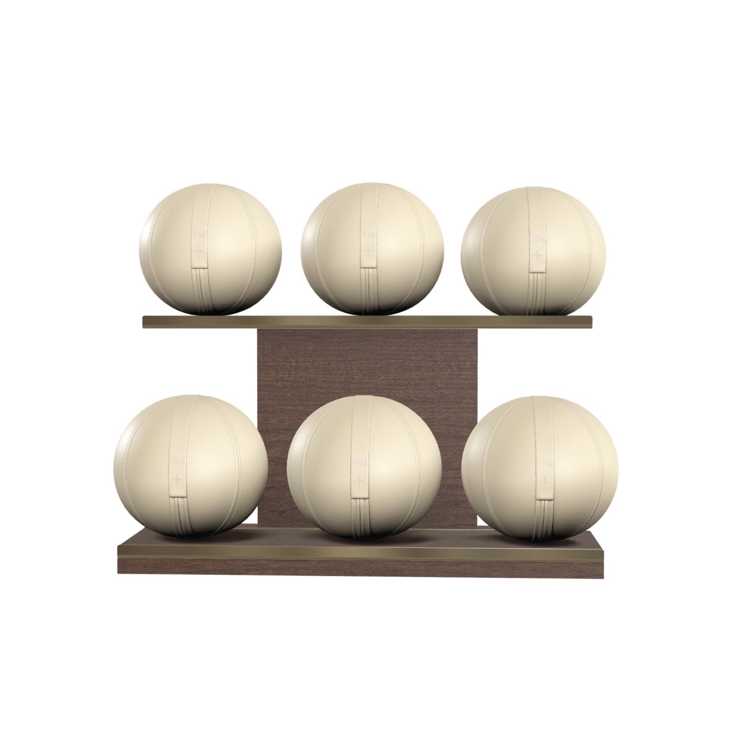 PENT. MOXA Set Ultimate - In Gold - Set of 6 Medicine Balls on Horizontal Wooden Stand - 4, 8, 12, 16, 20, 24 KG