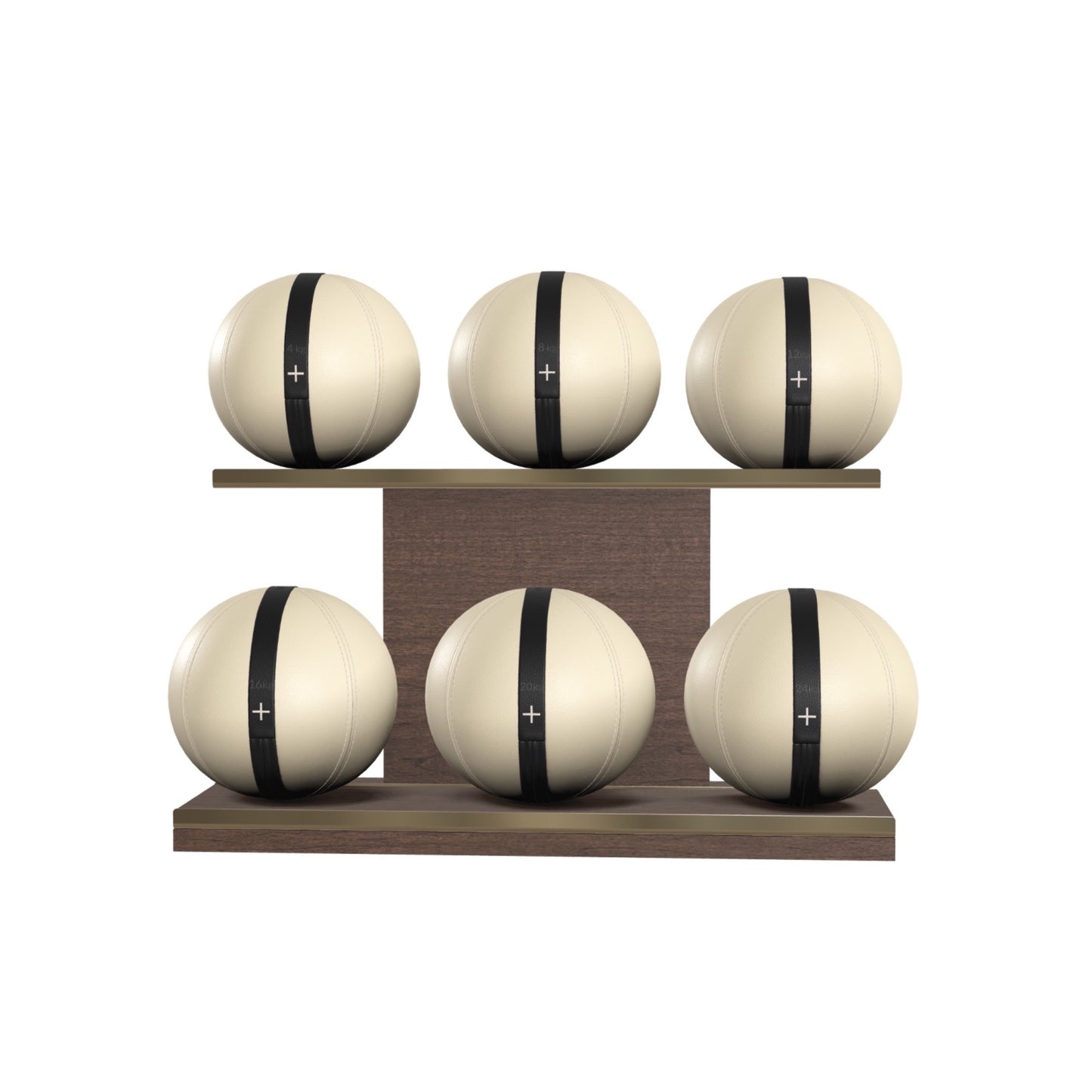PENT. MOXA Set Ultimate - In Gold - Set of 6 Medicine Balls on Horizontal Wooden Stand - 4, 8, 12, 16, 20, 24 KG