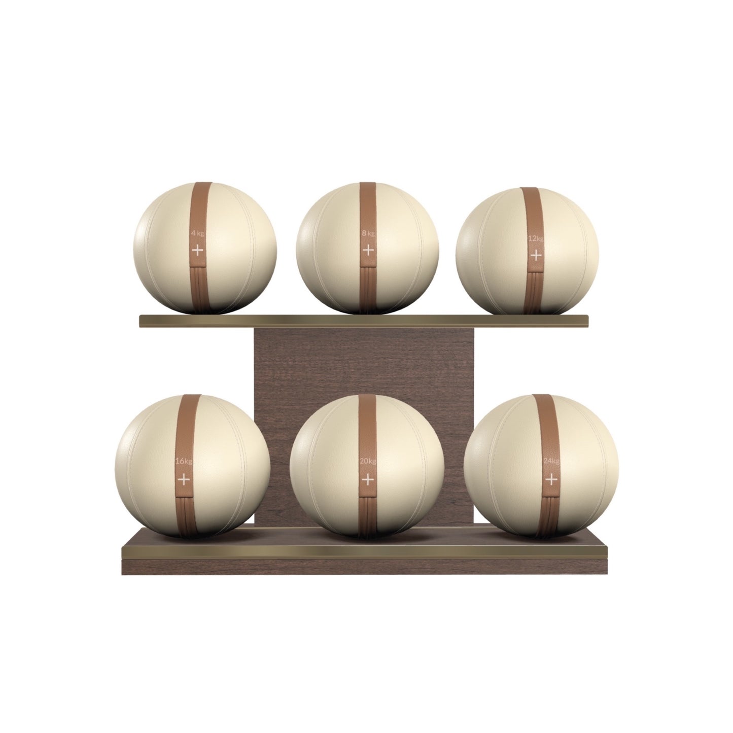 PENT. MOXA Set Ultimate - In Gold - Set of 6 Medicine Balls on Horizontal Wooden Stand - 4, 8, 12, 16, 20, 24 KG