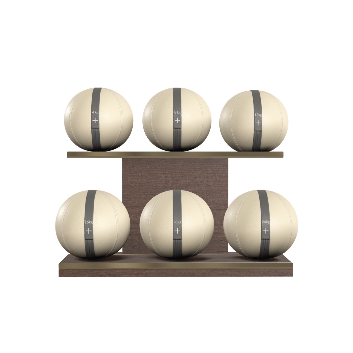 PENT. MOXA Set Ultimate - In Gold - Set of 6 Medicine Balls on Horizontal Wooden Stand - 4, 8, 12, 16, 20, 24 KG