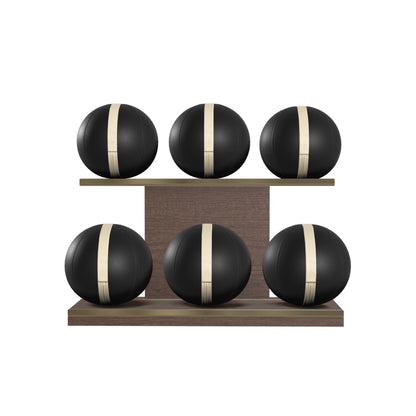 PENT. MOXA Set Ultimate - In Gold - Set of 6 Medicine Balls on Horizontal Wooden Stand - 4, 8, 12, 16, 20, 24 KG