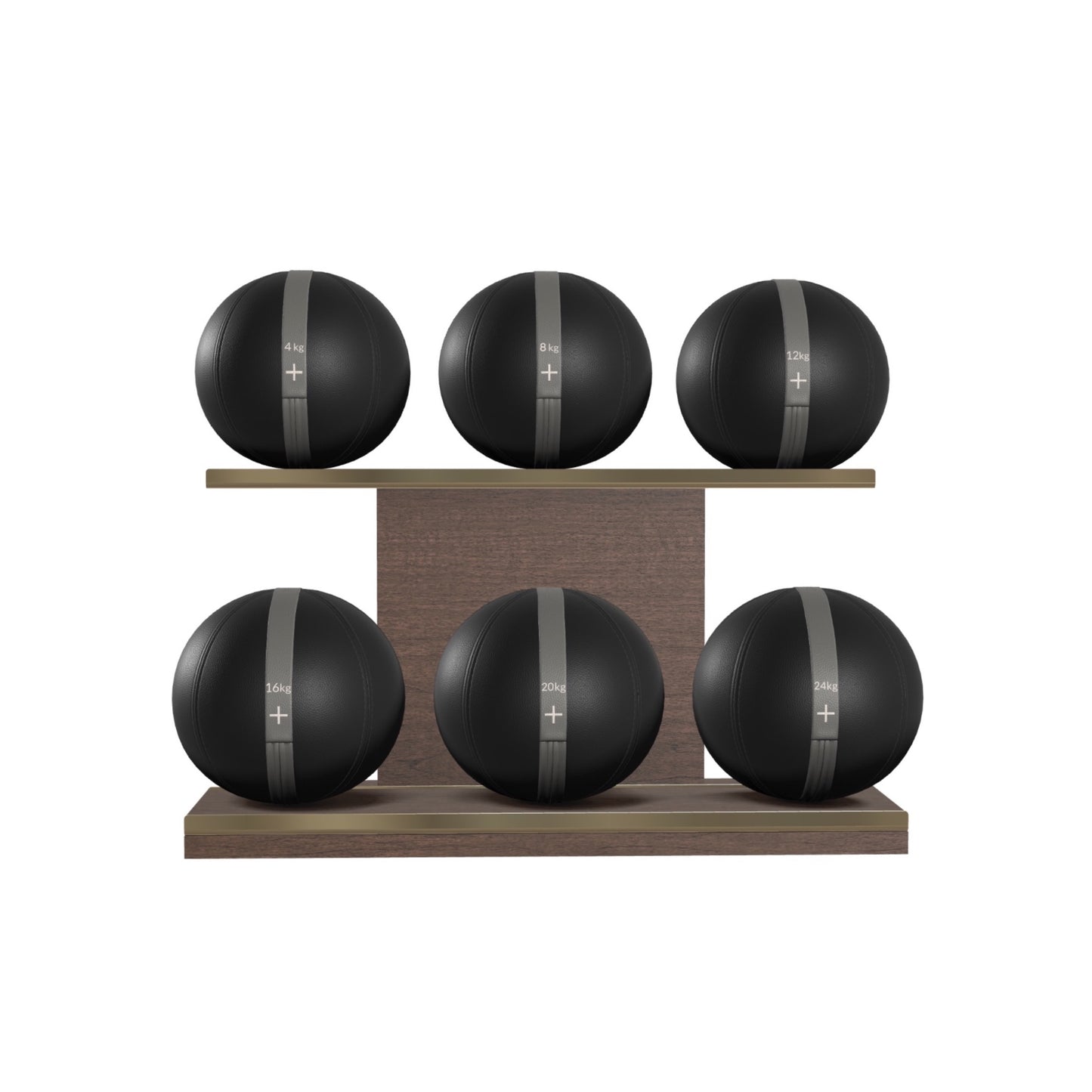 PENT. MOXA Set Ultimate - In Gold - Set of 6 Medicine Balls on Horizontal Wooden Stand - 4, 8, 12, 16, 20, 24 KG