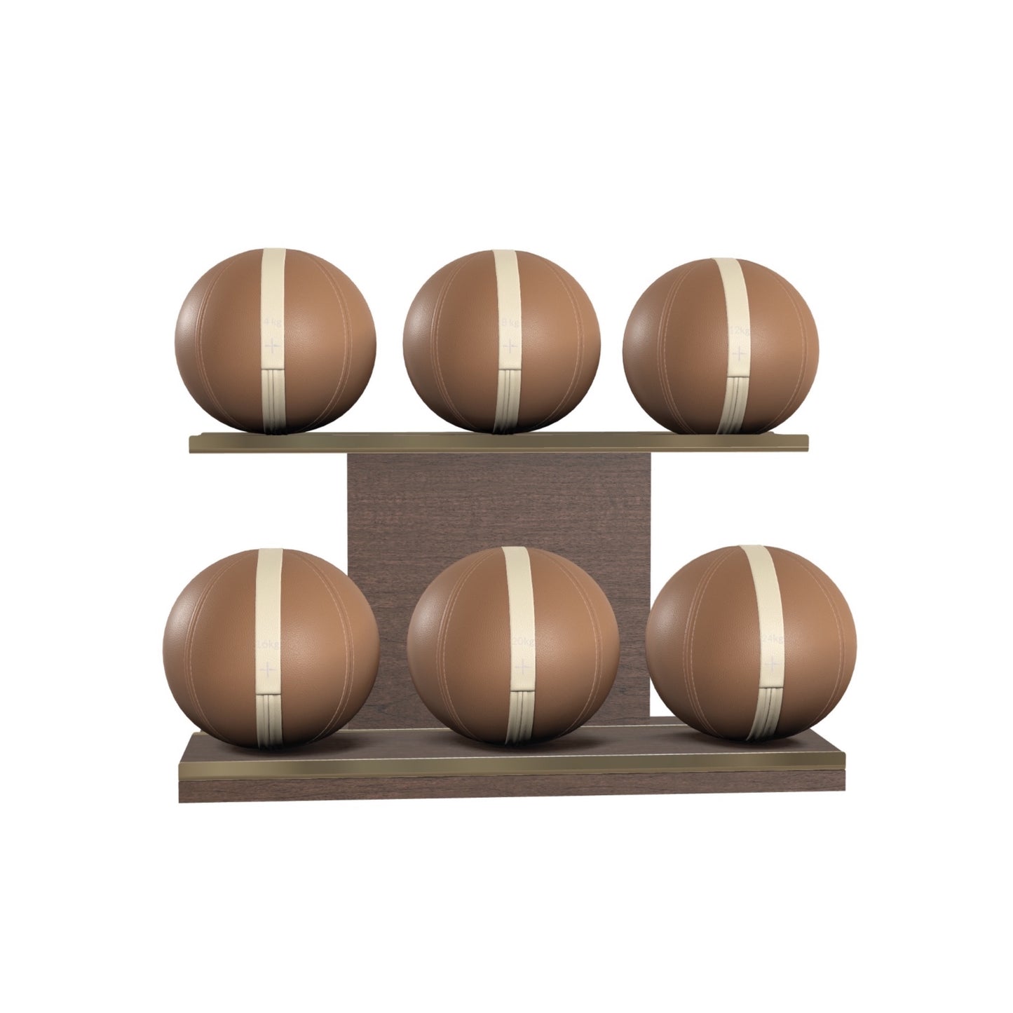 PENT. MOXA Set Ultimate - In Gold - Set of 6 Medicine Balls on Horizontal Wooden Stand - 4, 8, 12, 16, 20, 24 KG