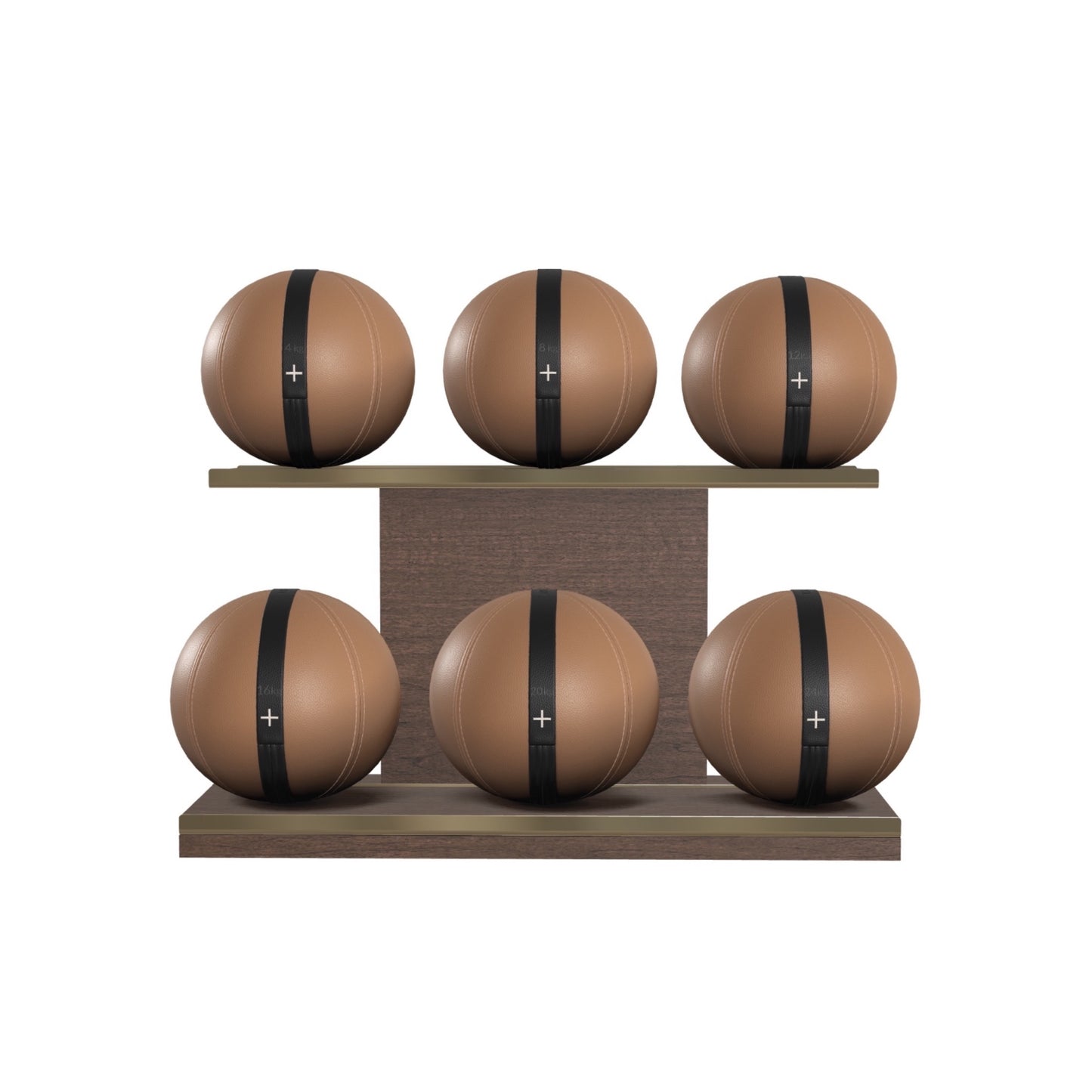 PENT. MOXA Set Ultimate - In Gold - Set of 6 Medicine Balls on Horizontal Wooden Stand - 4, 8, 12, 16, 20, 24 KG