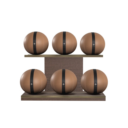 PENT. MOXA Set Ultimate - In Gold - Set of 6 Medicine Balls on Horizontal Wooden Stand - 4, 8, 12, 16, 20, 24 KG
