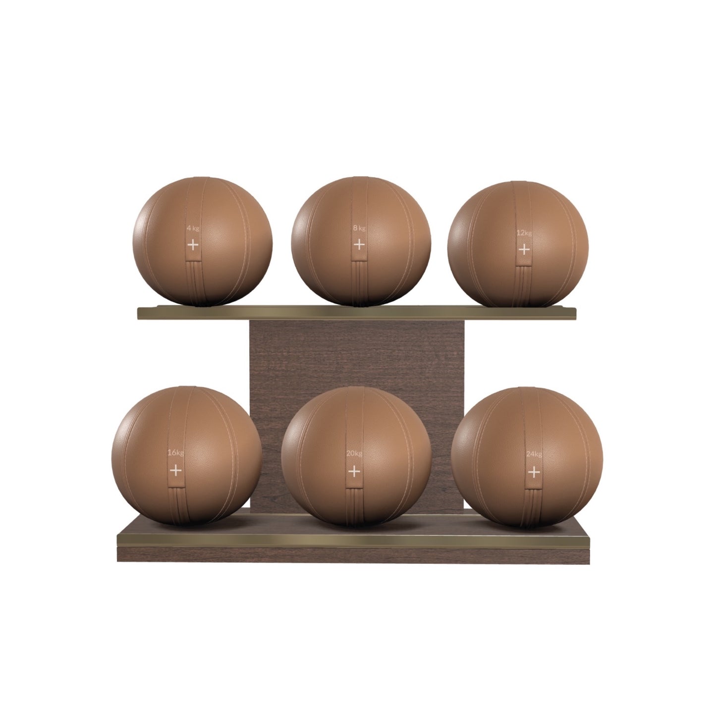 PENT. MOXA Set Ultimate - In Gold - Set of 6 Medicine Balls on Horizontal Wooden Stand - 4, 8, 12, 16, 20, 24 KG