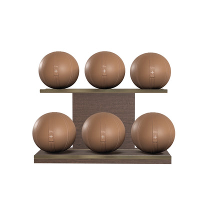 PENT. MOXA Set Ultimate - In Gold - Set of 6 Medicine Balls on Horizontal Wooden Stand - 4, 8, 12, 16, 20, 24 KG
