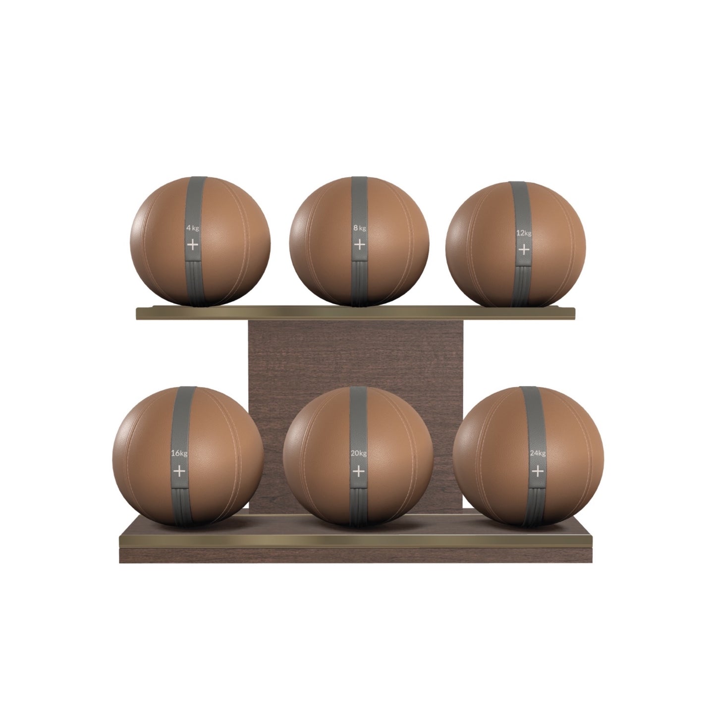 PENT. MOXA Set Ultimate - In Gold - Set of 6 Medicine Balls on Horizontal Wooden Stand - 4, 8, 12, 16, 20, 24 KG
