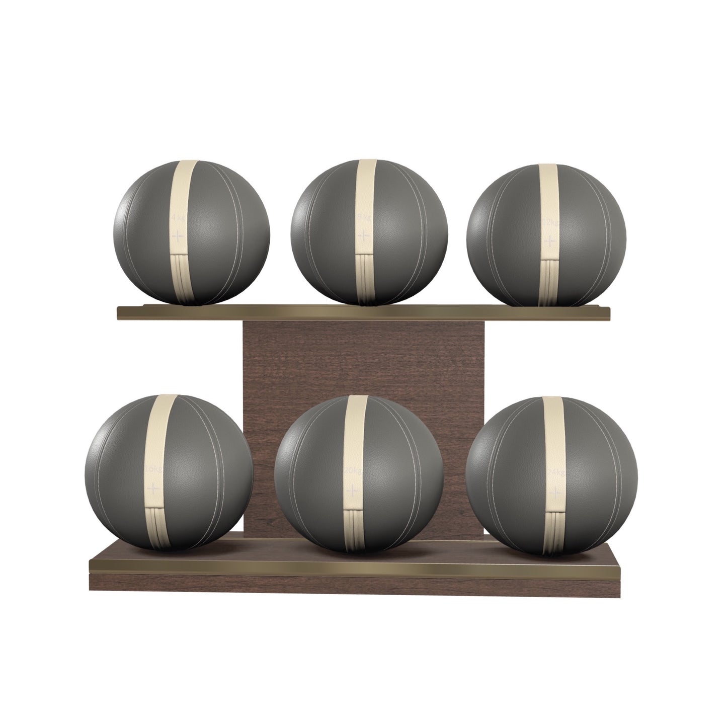 PENT. MOXA Set Ultimate - In Gold - Set of 6 Medicine Balls on Horizontal Wooden Stand - 4, 8, 12, 16, 20, 24 KG