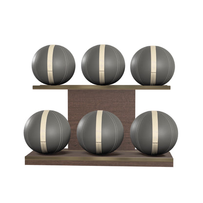 PENT. MOXA Set Ultimate - In Gold - Set of 6 Medicine Balls on Horizontal Wooden Stand - 4, 8, 12, 16, 20, 24 KG