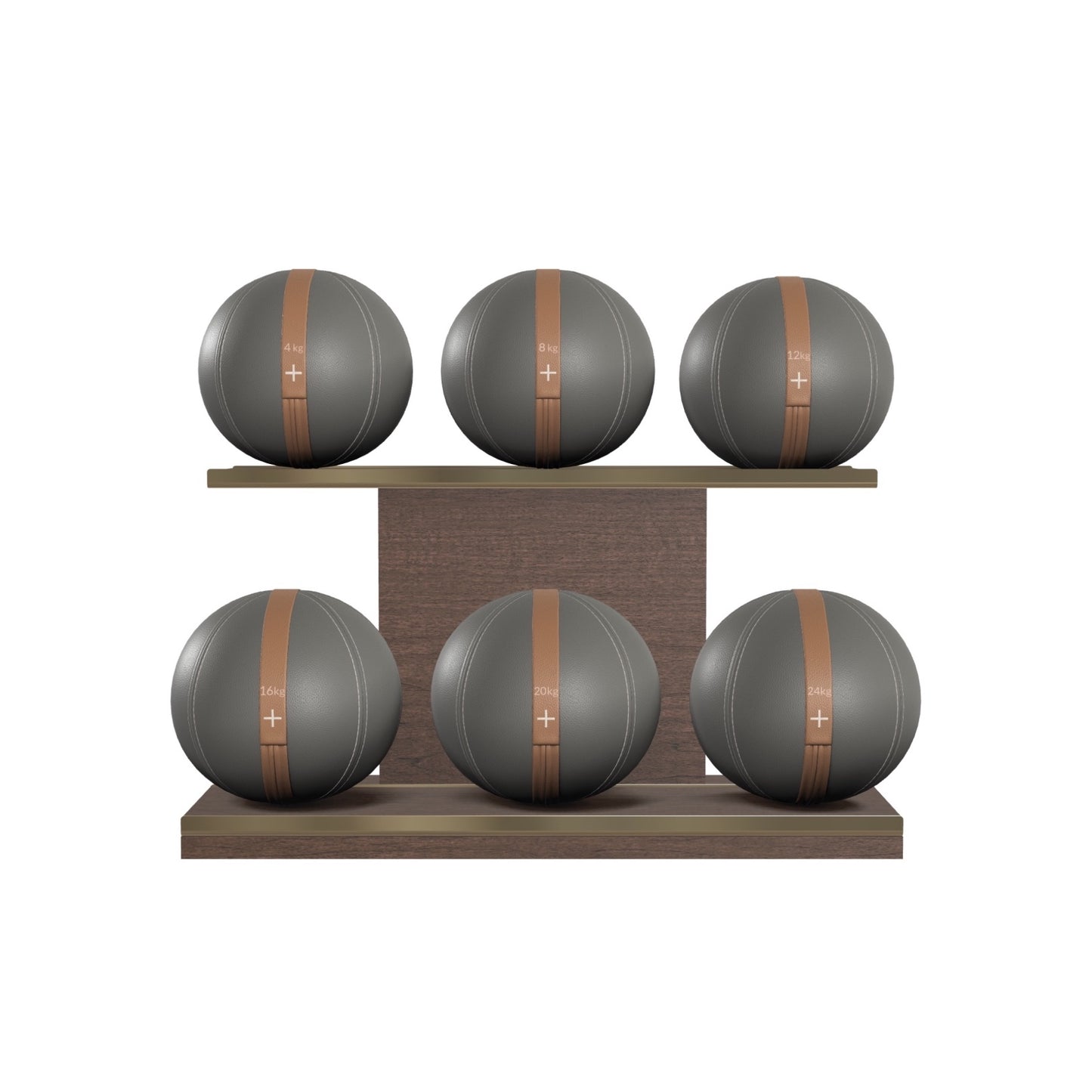PENT. MOXA Set Ultimate - In Gold - Set of 6 Medicine Balls on Horizontal Wooden Stand - 4, 8, 12, 16, 20, 24 KG