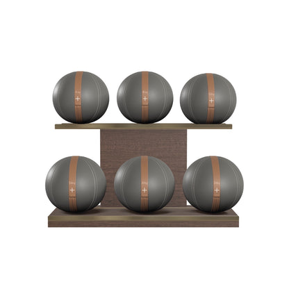 PENT. MOXA Set Ultimate - In Gold - Set of 6 Medicine Balls on Horizontal Wooden Stand - 4, 8, 12, 16, 20, 24 KG