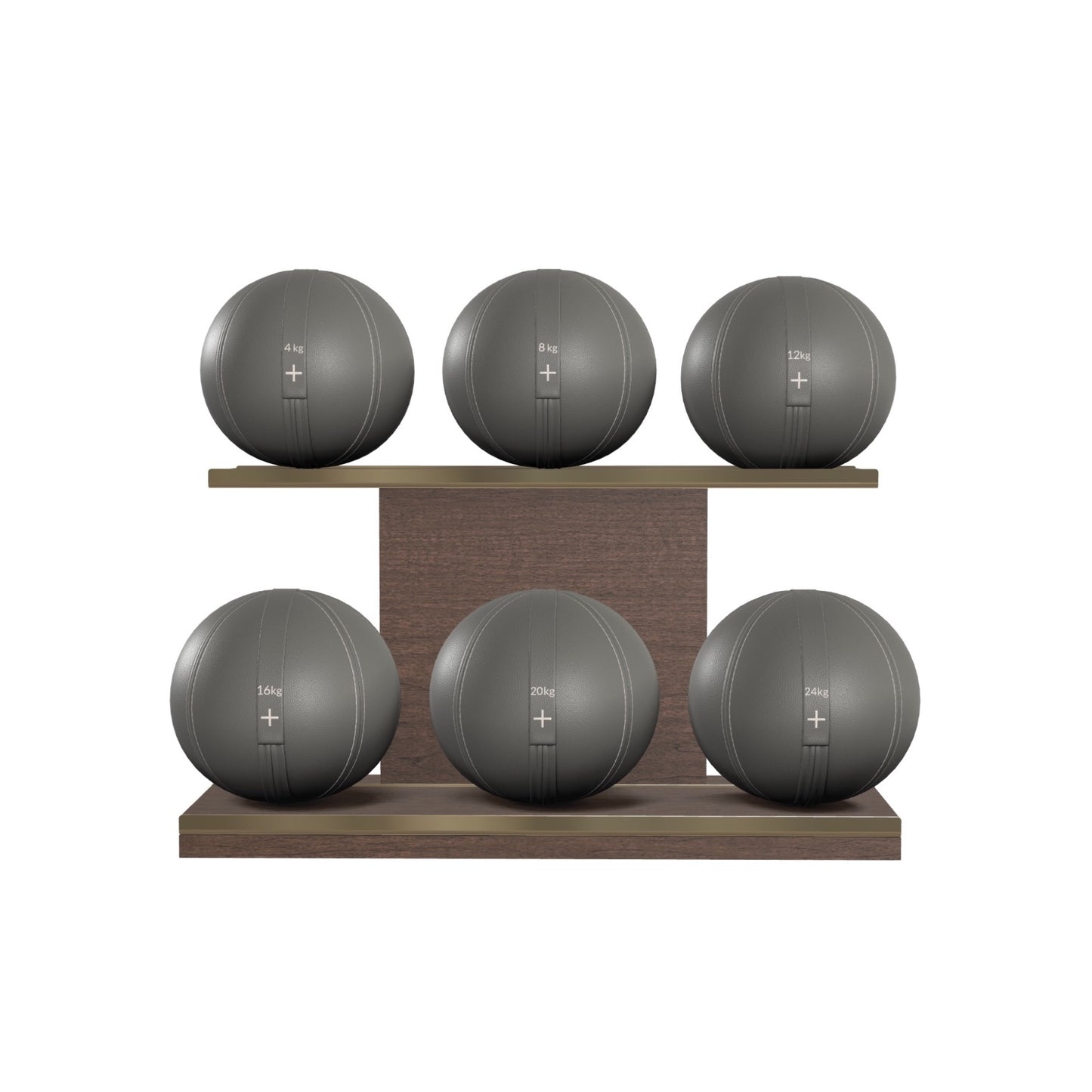 PENT. MOXA Set Ultimate - In Gold - Set of 6 Medicine Balls on Horizontal Wooden Stand - 4, 8, 12, 16, 20, 24 KG
