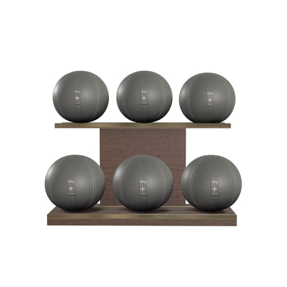 PENT. MOXA Set Ultimate - In Gold - Set of 6 Medicine Balls on Horizontal Wooden Stand - 4, 8, 12, 16, 20, 24 KG