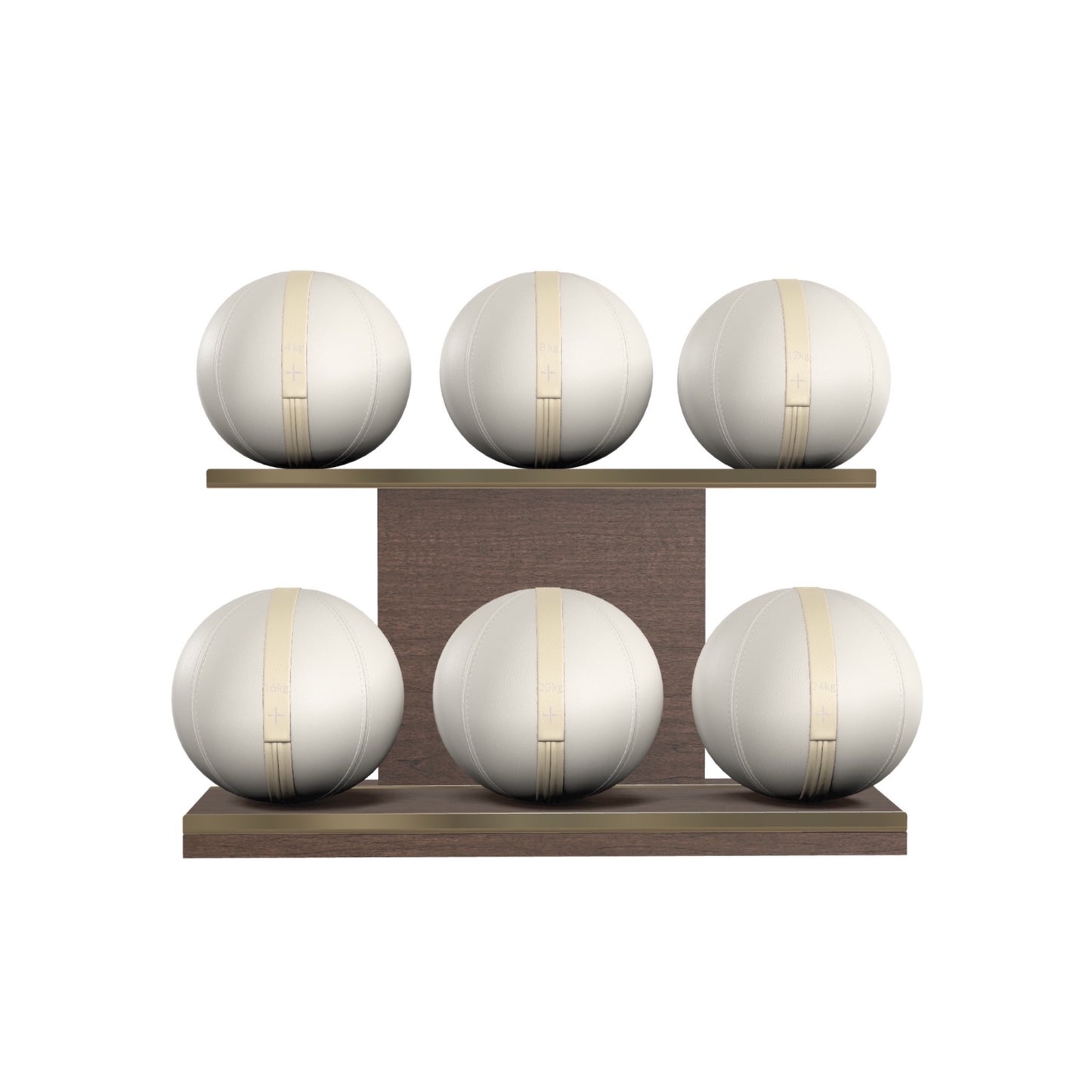 PENT. MOXA Set Ultimate - In Gold - Set of 6 Medicine Balls on Horizontal Wooden Stand - 4, 8, 12, 16, 20, 24 KG