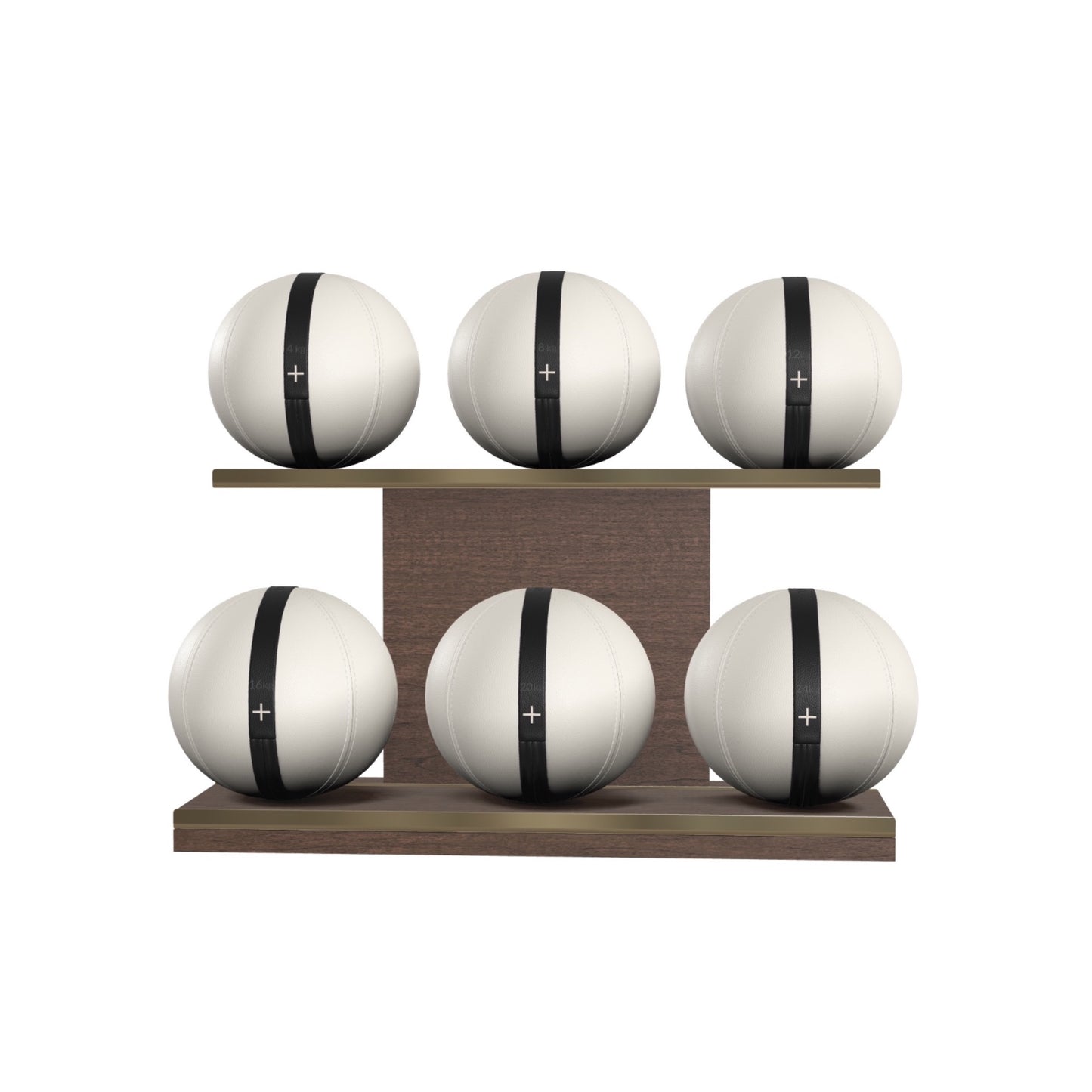 PENT. MOXA Set Ultimate - In Gold - Set of 6 Medicine Balls on Horizontal Wooden Stand - 4, 8, 12, 16, 20, 24 KG