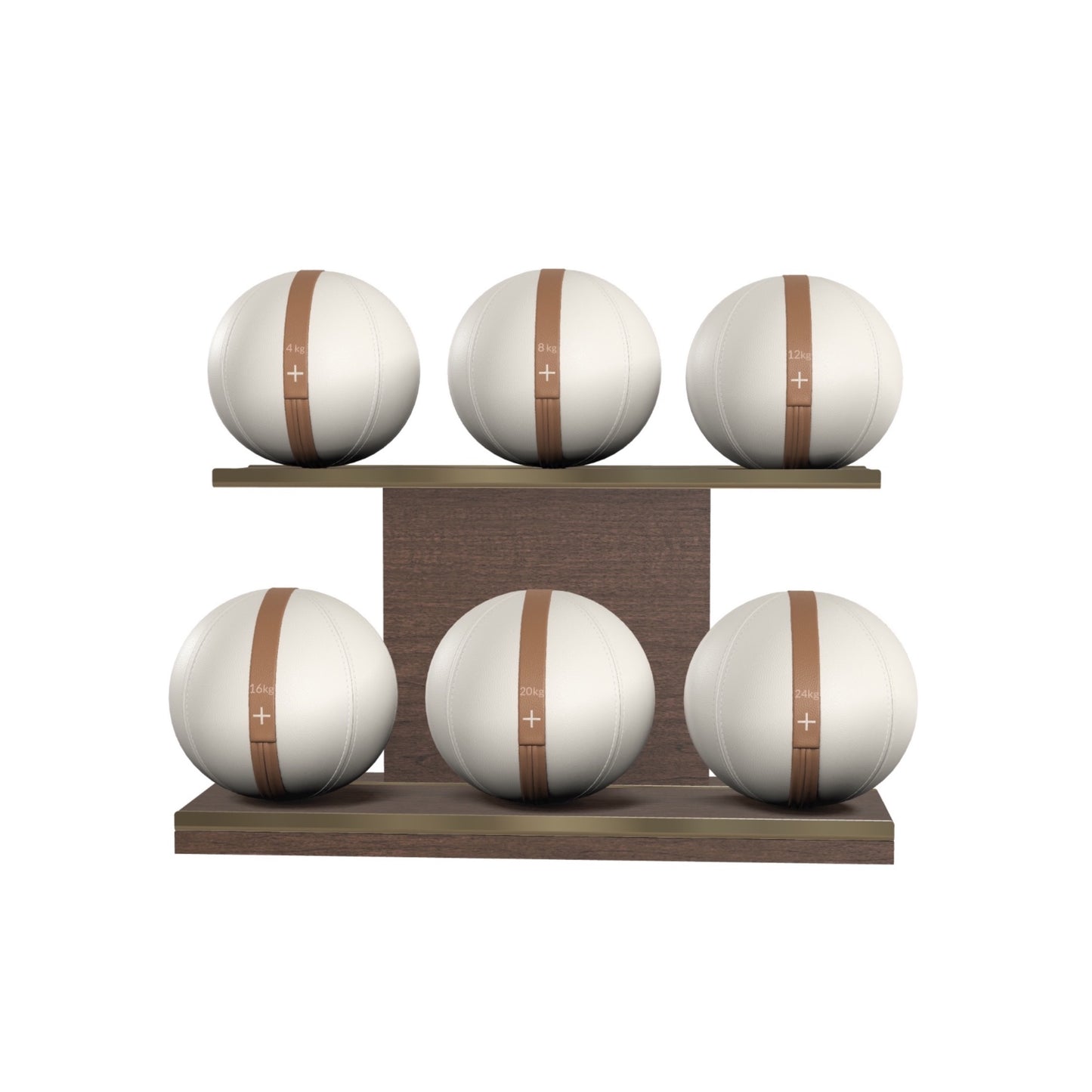 PENT. MOXA Set Ultimate - In Gold - Set of 6 Medicine Balls on Horizontal Wooden Stand - 4, 8, 12, 16, 20, 24 KG
