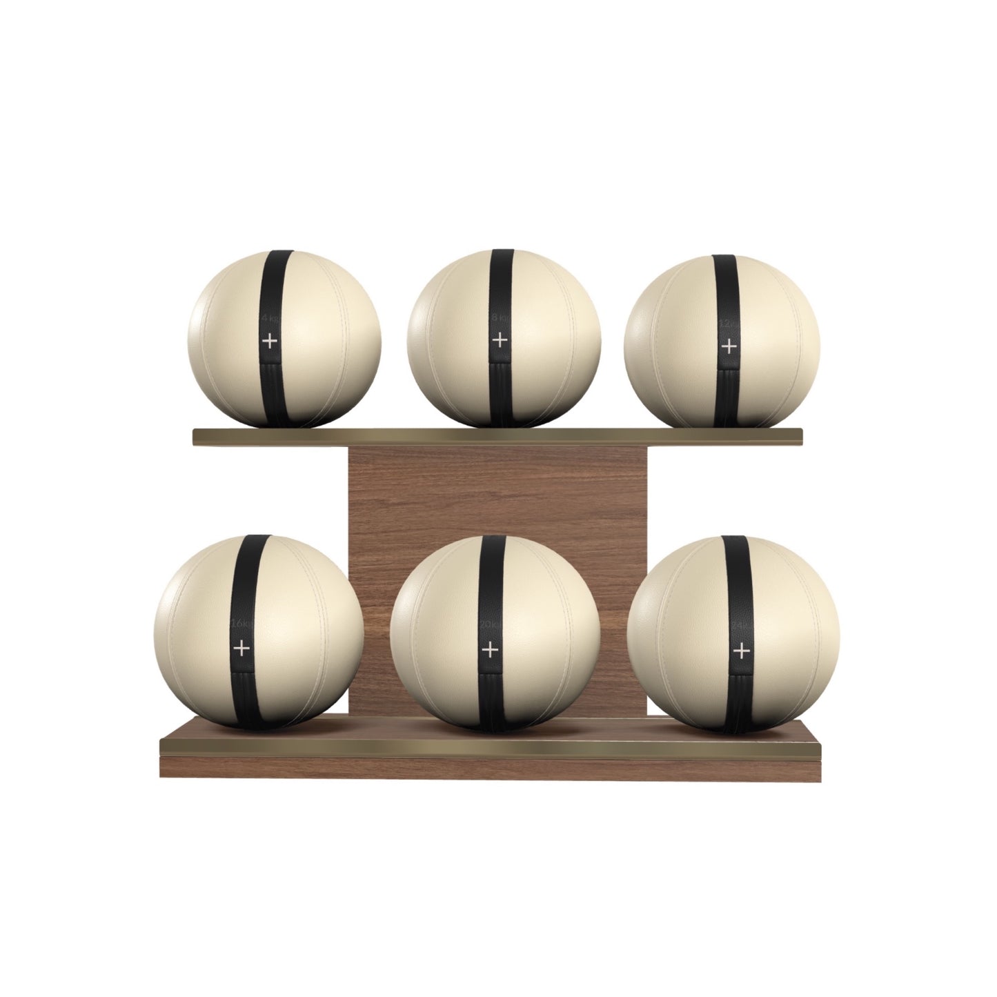 PENT. MOXA Set Ultimate - In Gold - Set of 6 Medicine Balls on Horizontal Wooden Stand - 4, 8, 12, 16, 20, 24 KG